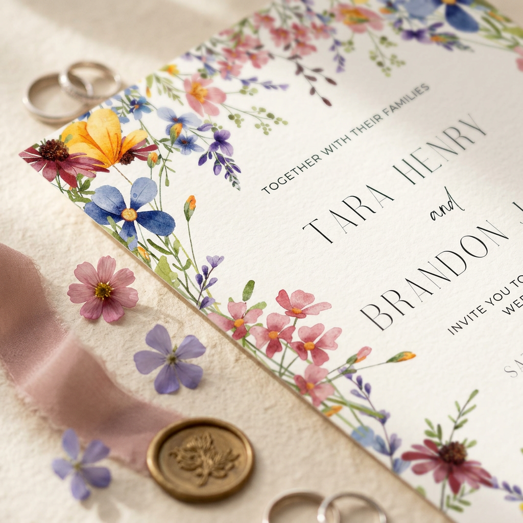 Colorful Wildflower Wedding Invitation Template, Vibrant Floral Wedding Invite, Editable Canva Template, Printable 5x7 Invitation