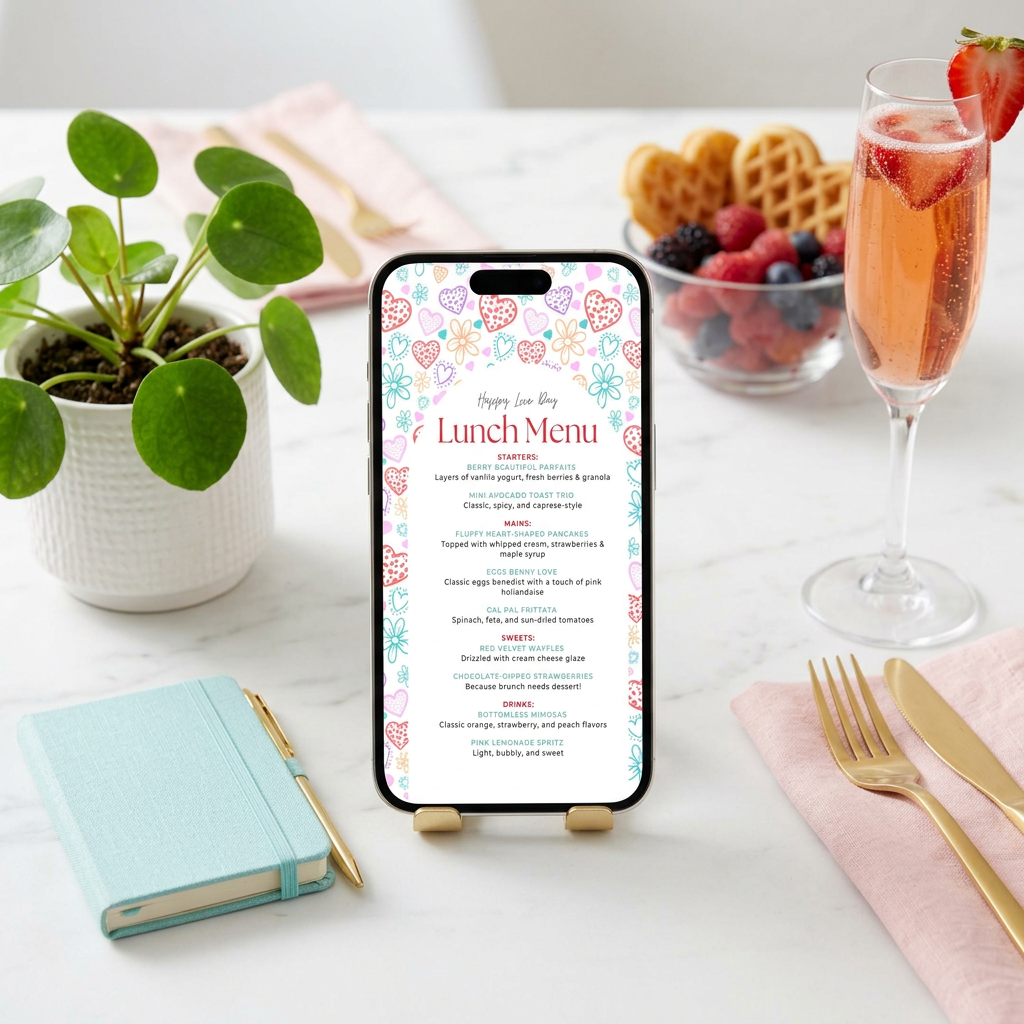 Galentine’s Day Brunch Invitation and Menu Template, Girls’ Valentine’s Party Invite, Editable Canva Templates, Printable 5x7 Set