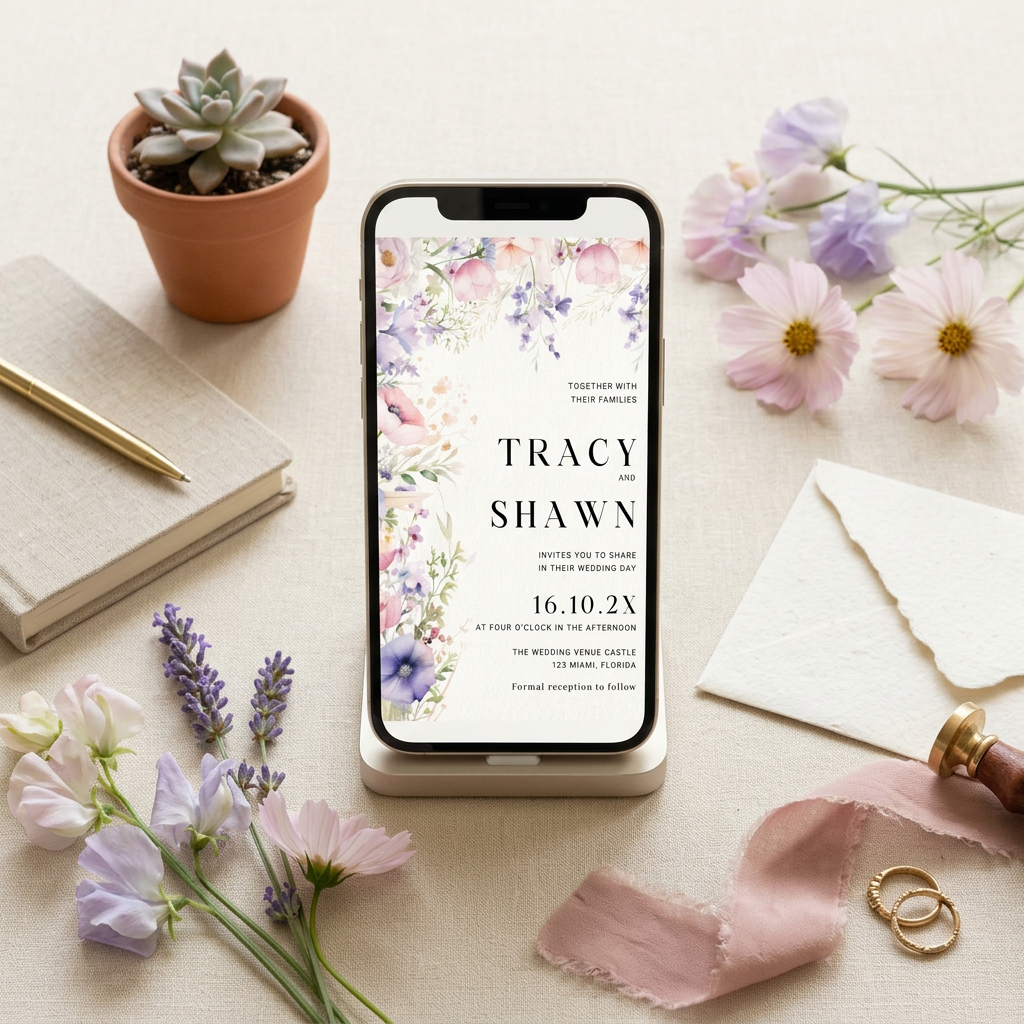Wildflower Wedding Invitation Template, Romantic Floral Wedding Invite, Editable Canva Template, Printable 5x7 Invitation