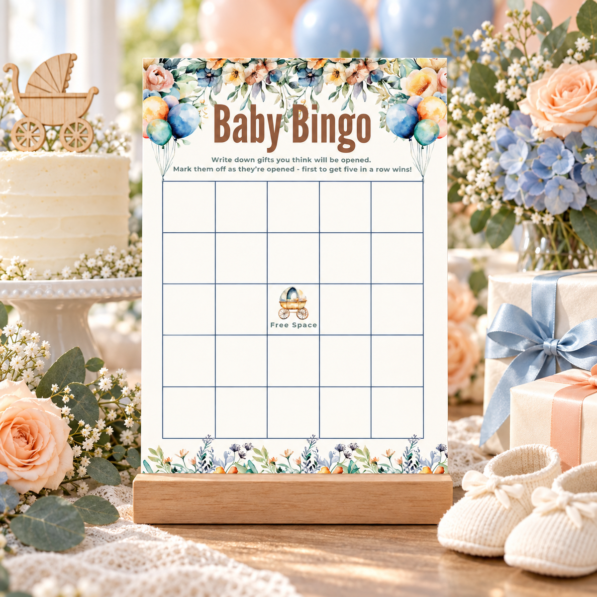 Boho Baby Shower Bingo Card Template, Floral Gift Bingo Game | Terracotta and Sage Green Baby Shower Activity, DIY Printable Bingo - Printable Party Invites