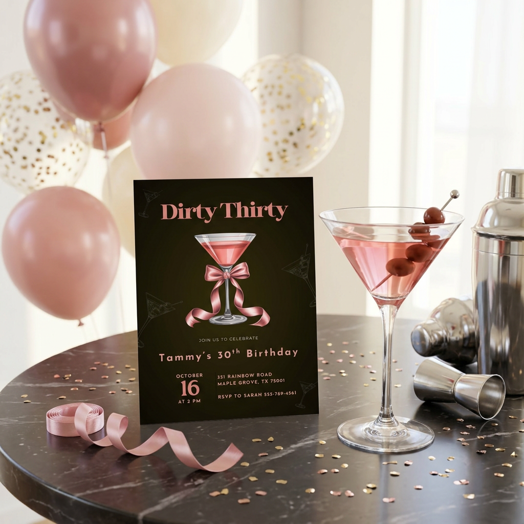 Dirty Thirty Birthday Invitation Template, Pink 30th Birthday Party Invite for Women, Editable Canva Template, Printable 5x7 Invitation