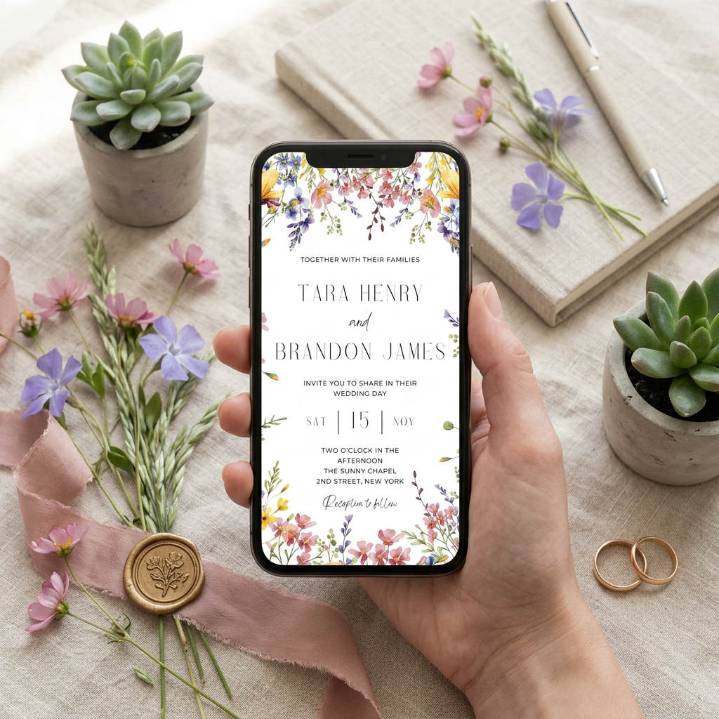 Colorful Wildflower Wedding Invitation Template, Vibrant Floral Wedding Invite, Editable Canva Template, Printable 5x7 Invitation
