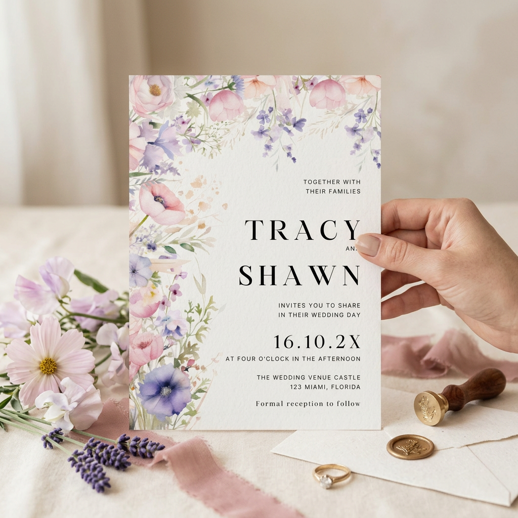 Wildflower Wedding Invitation Template, Romantic Floral Wedding Invite, Editable Canva Template, Printable 5x7 Invitation
