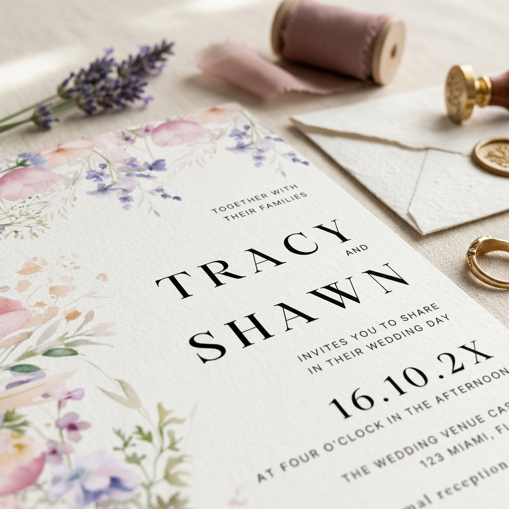 Wildflower Wedding Invitation Template, Romantic Floral Wedding Invite, Editable Canva Template, Printable 5x7 Invitation