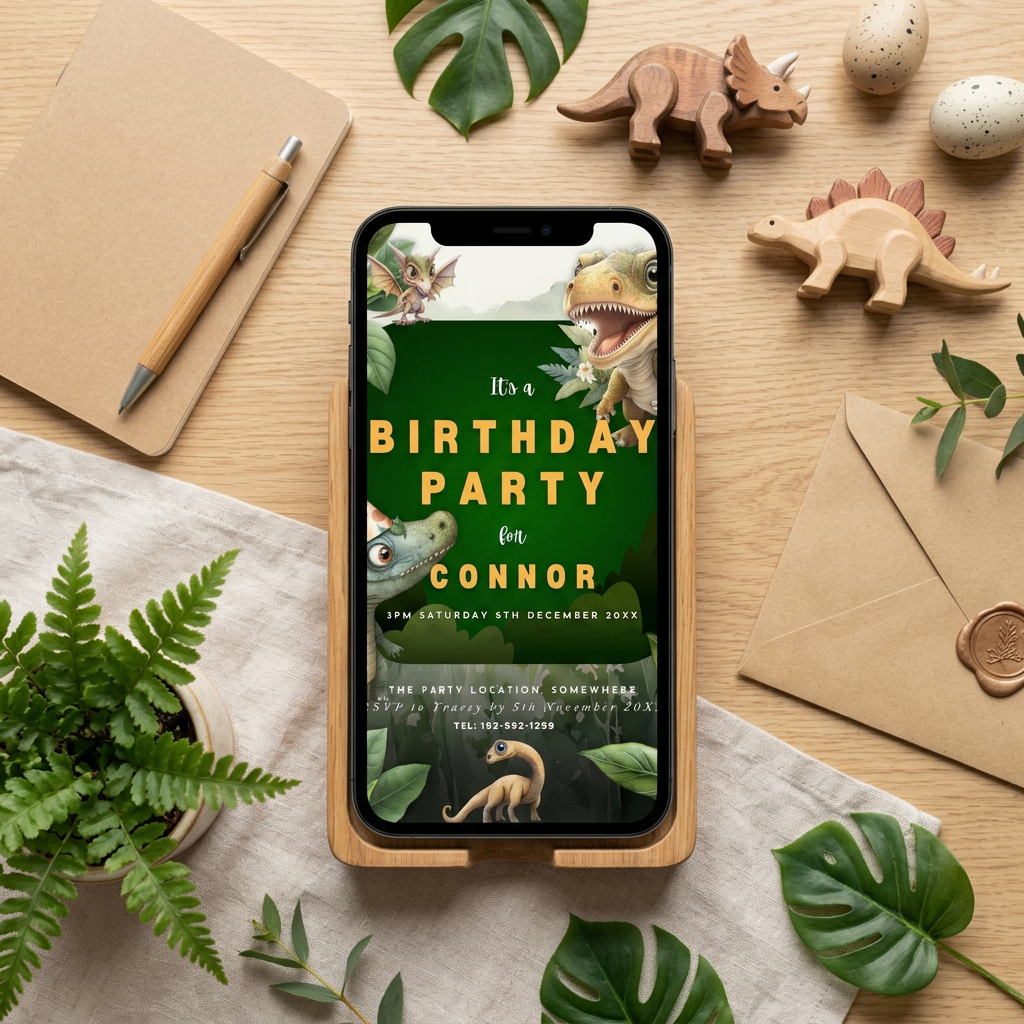 Dinosaur Birthday Party Invitation Template, Prehistoric Kids’ Birthday Invite, Editable Canva Template, Printable 5x7 Invitation
