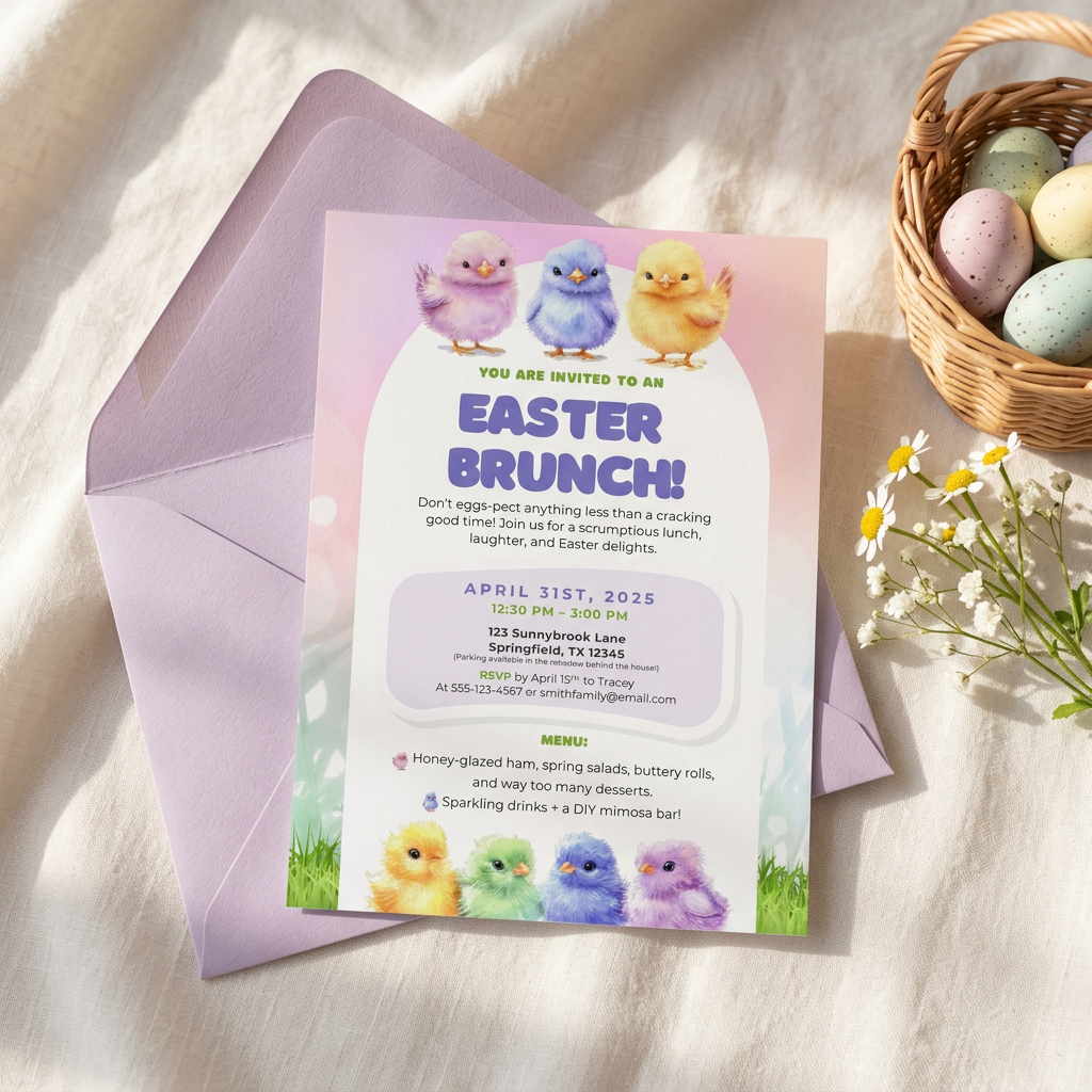 Easter Brunch Invitation Template, Spring Floral Easter Party Invite, Editable Canva Template, Printable 5x7 Invitation