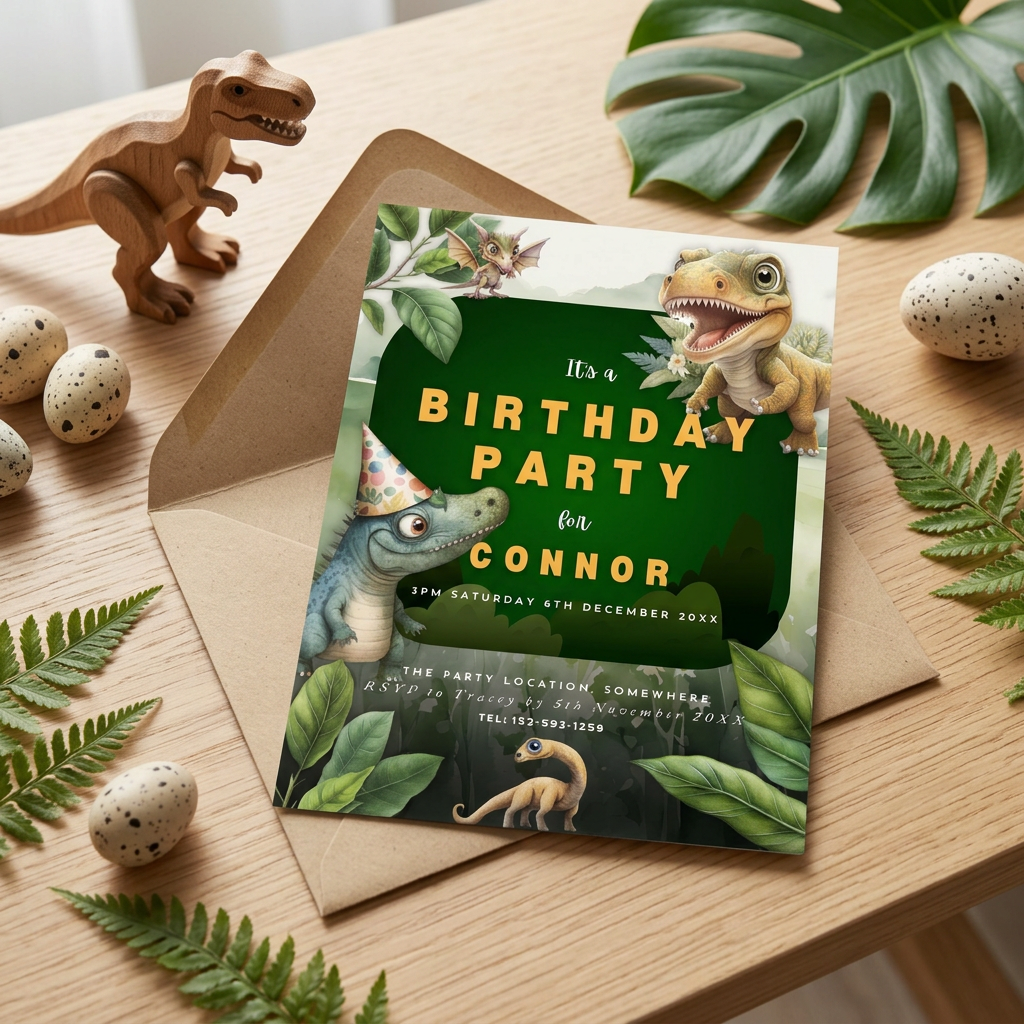 Dinosaur Birthday Party Invitation Template, Prehistoric Kids’ Birthday Invite, Editable Canva Template, Printable 5x7 Invitation