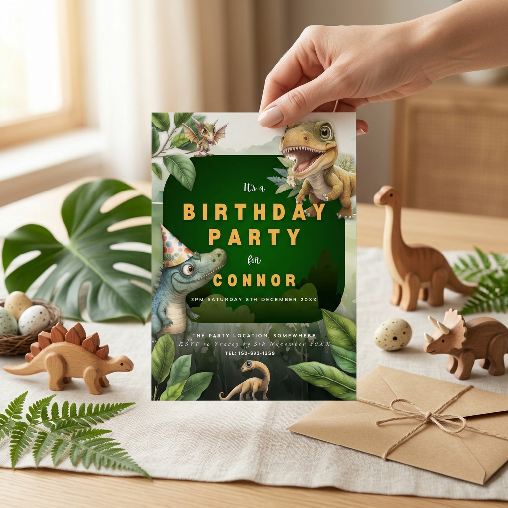 Dinosaur Birthday Party Invitation Template, Prehistoric Kids’ Birthday Invite, Editable Canva Template, Printable 5x7 Invitation