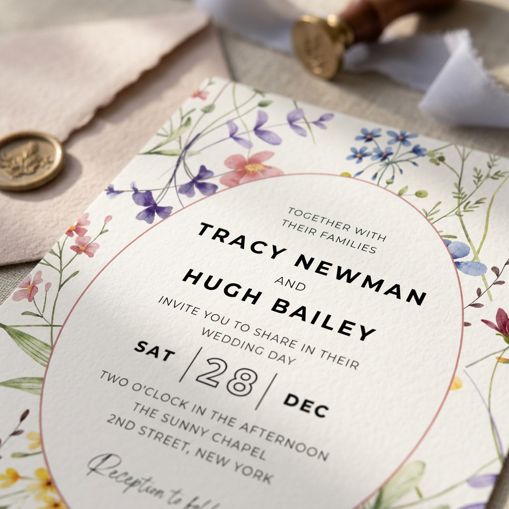 Soft Pastel Wildflower Wedding Invitation Template, Editable Canva - Printable Party Invites