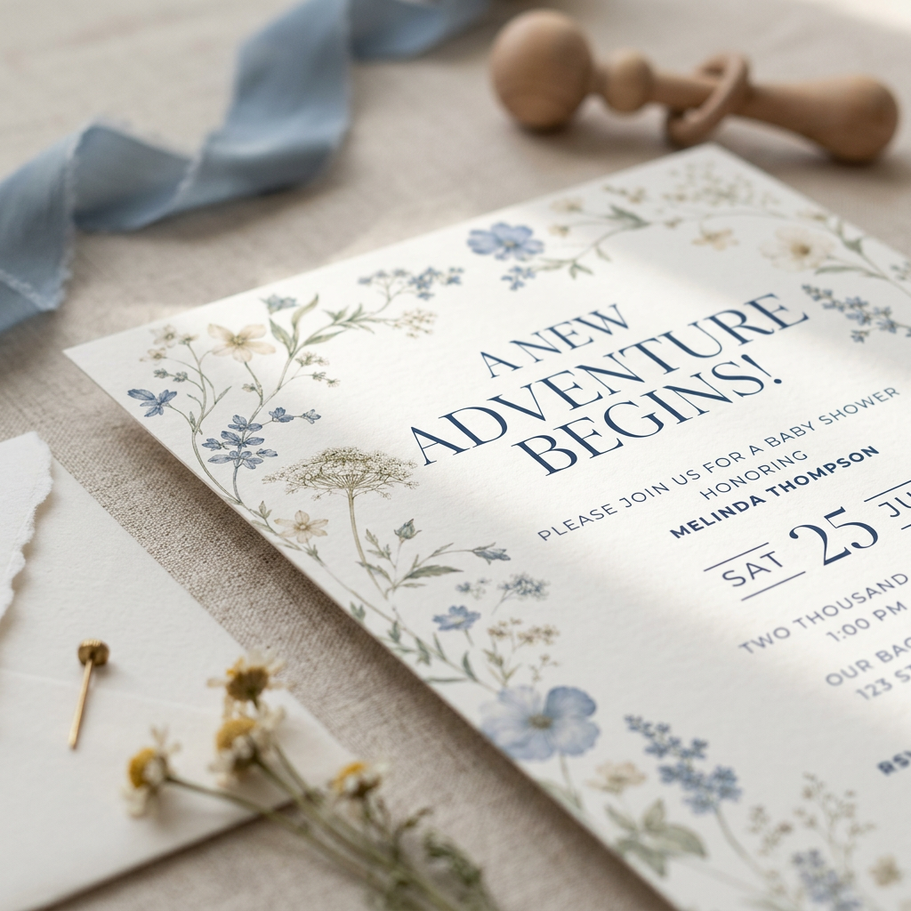 Wildflower Baby Shower Invitation Template, Blue Floral Baby Shower Invite, Whimsical Garden Baby Shower, Editable Canva Invitation, Printable Instant Download - Printable Party Invites