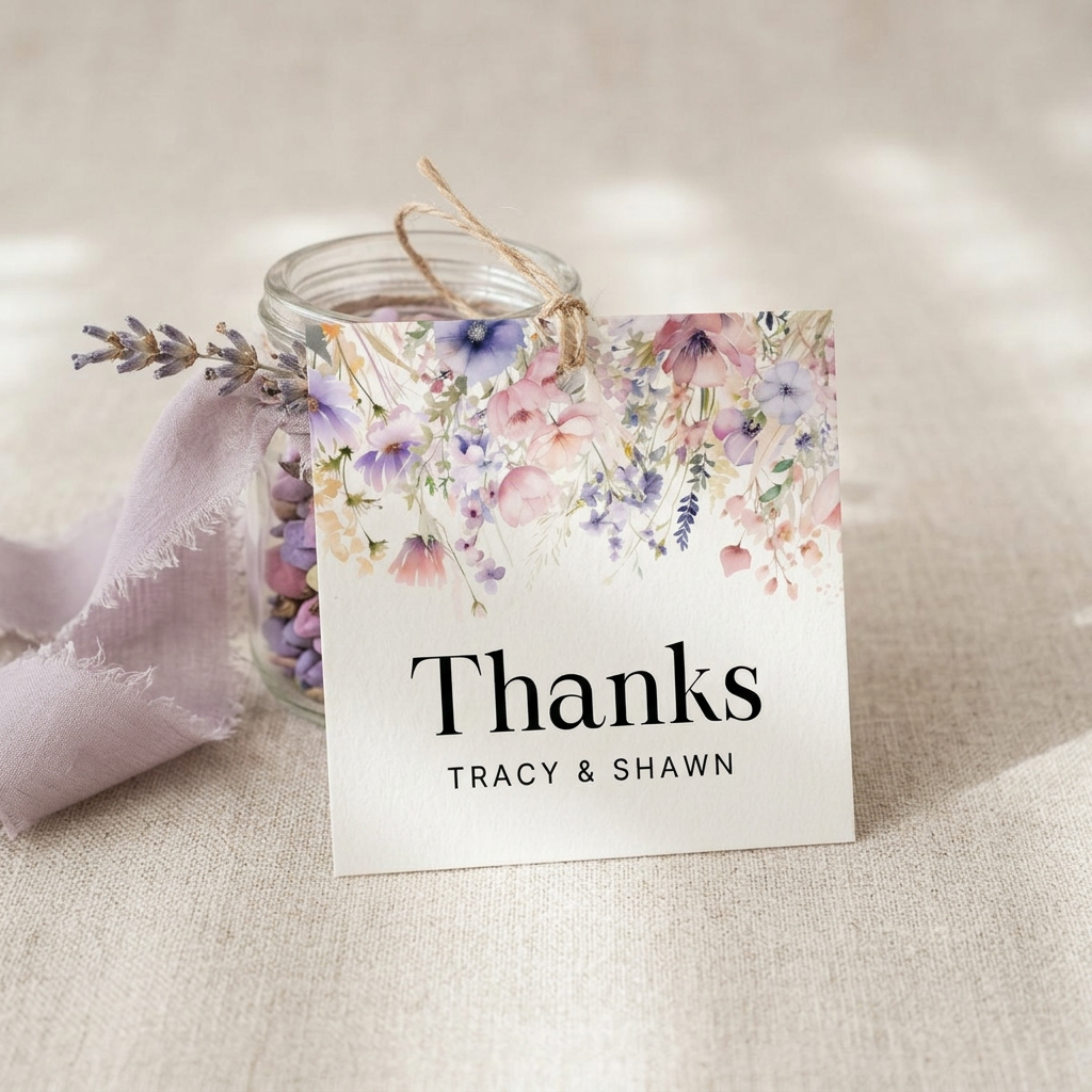 Wildflower Thank You Tag Template, Floral Wedding and Baby Shower Favor Tags, Printable Gift Tags, Editable Canva Template