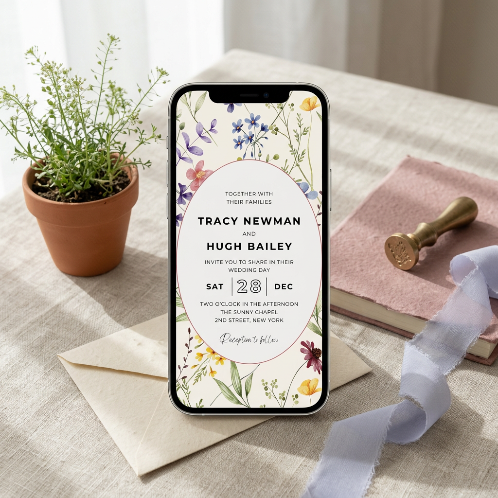 Soft Pastel Wildflower Wedding Invitation Template, Editable Canva - Printable Party Invites