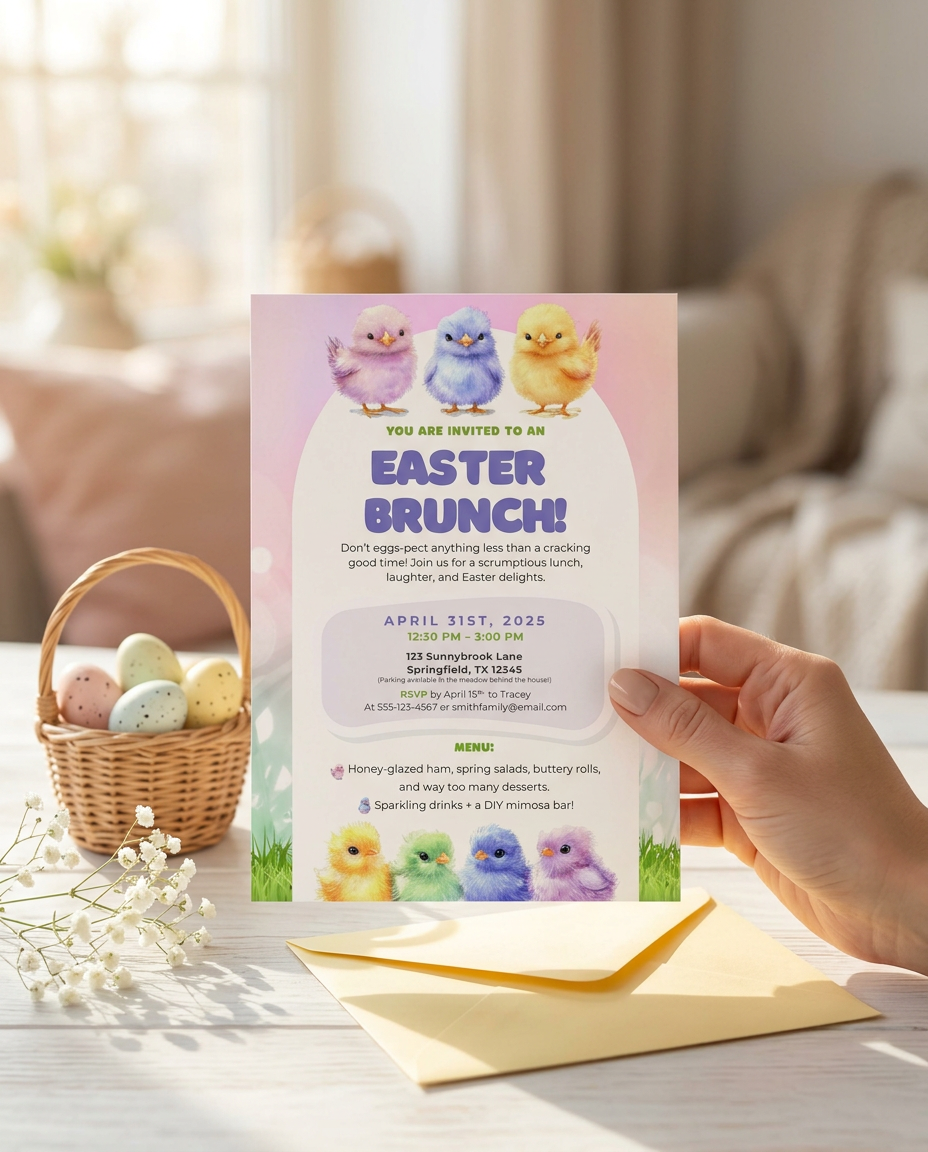 Easter Brunch Invitation Template, Spring Floral Easter Party Invite, Editable Canva Template, Printable 5x7 Invitation