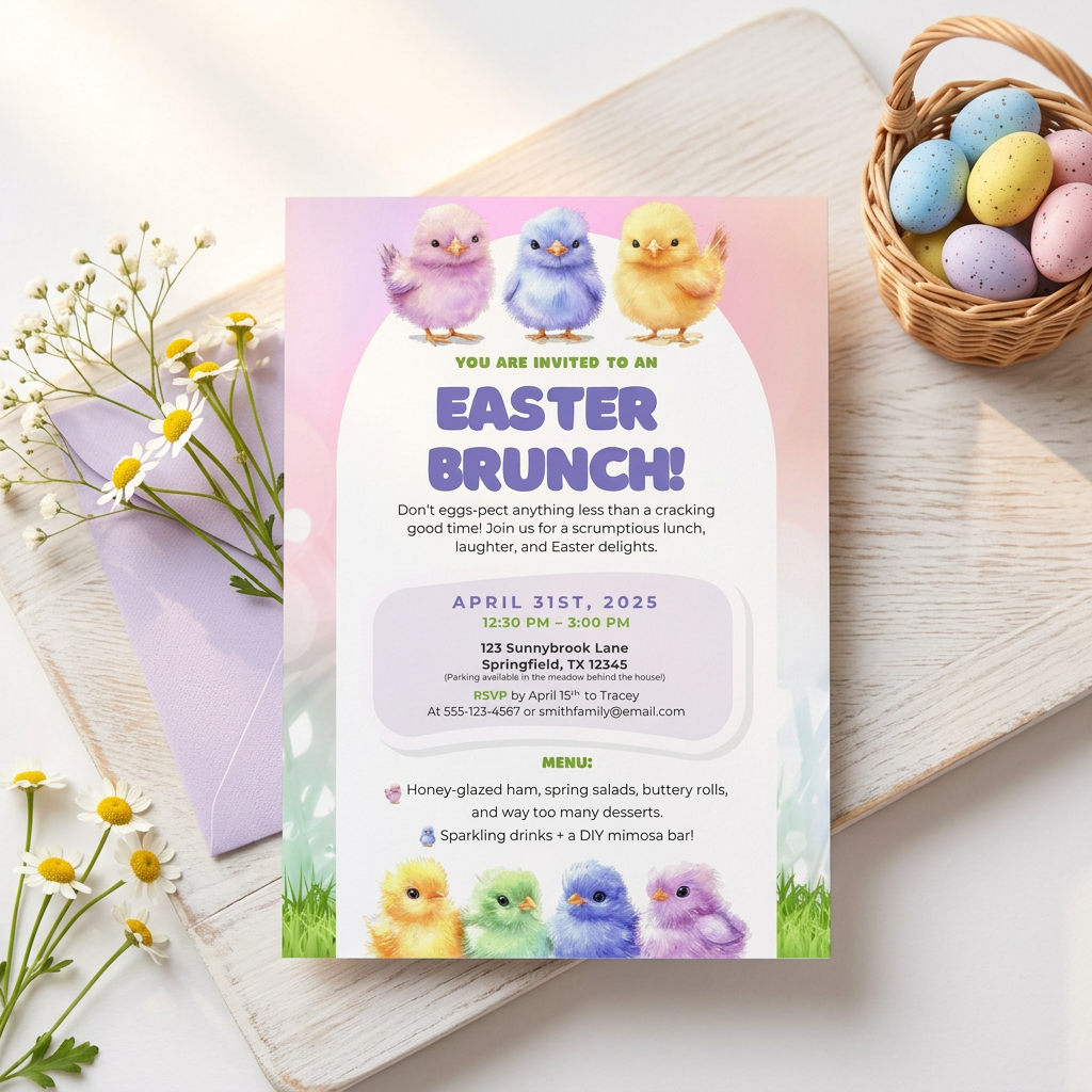 Easter Brunch Invitation Template, Spring Floral Easter Party Invite, Editable Canva Template, Printable 5x7 Invitation