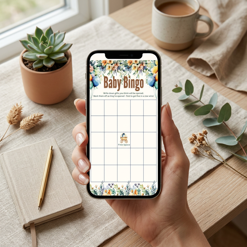 Boho Baby Shower Bingo Card Template, Floral Gift Bingo Game | Terracotta and Sage Green Baby Shower Activity, DIY Printable Bingo - Printable Party Invites