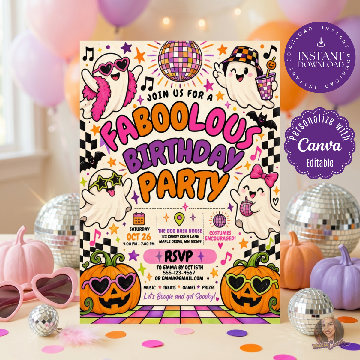 Faboolous Birthday Party Invitation Template, Halloween Disco Ghost Party Invite, Editable Canva Halloween Birthday Invitation, Printable 5x7