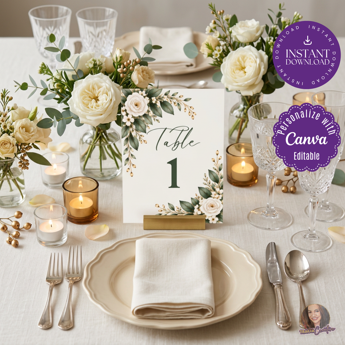 Greenery Wedding Table Numbers Template, Eucalyptus Editable Canva Table Numbers 1–20, 5x7