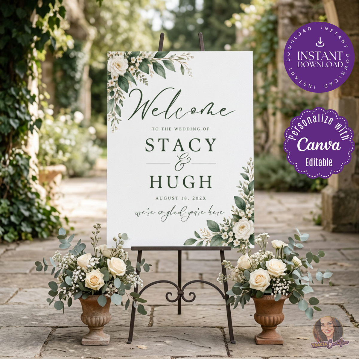 Greenery Wedding Welcome Sign Template, Eucalyptus Editable Canva Wedding Sign