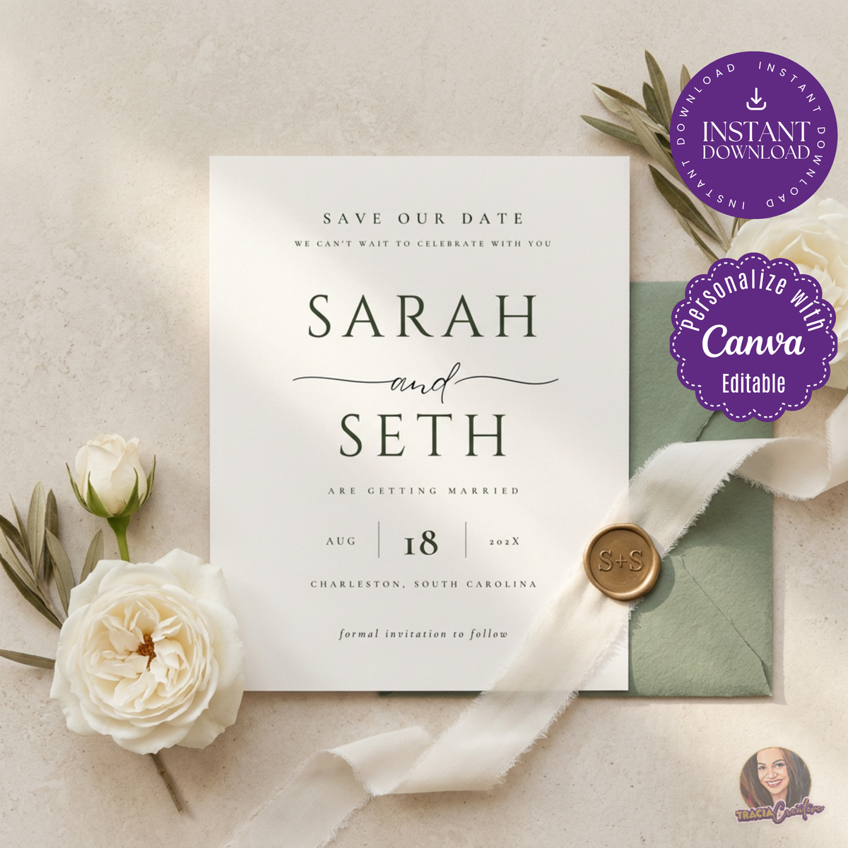 Minimalist Save the Date Template, Modern Editable Canva Wedding Announcement, 5x7