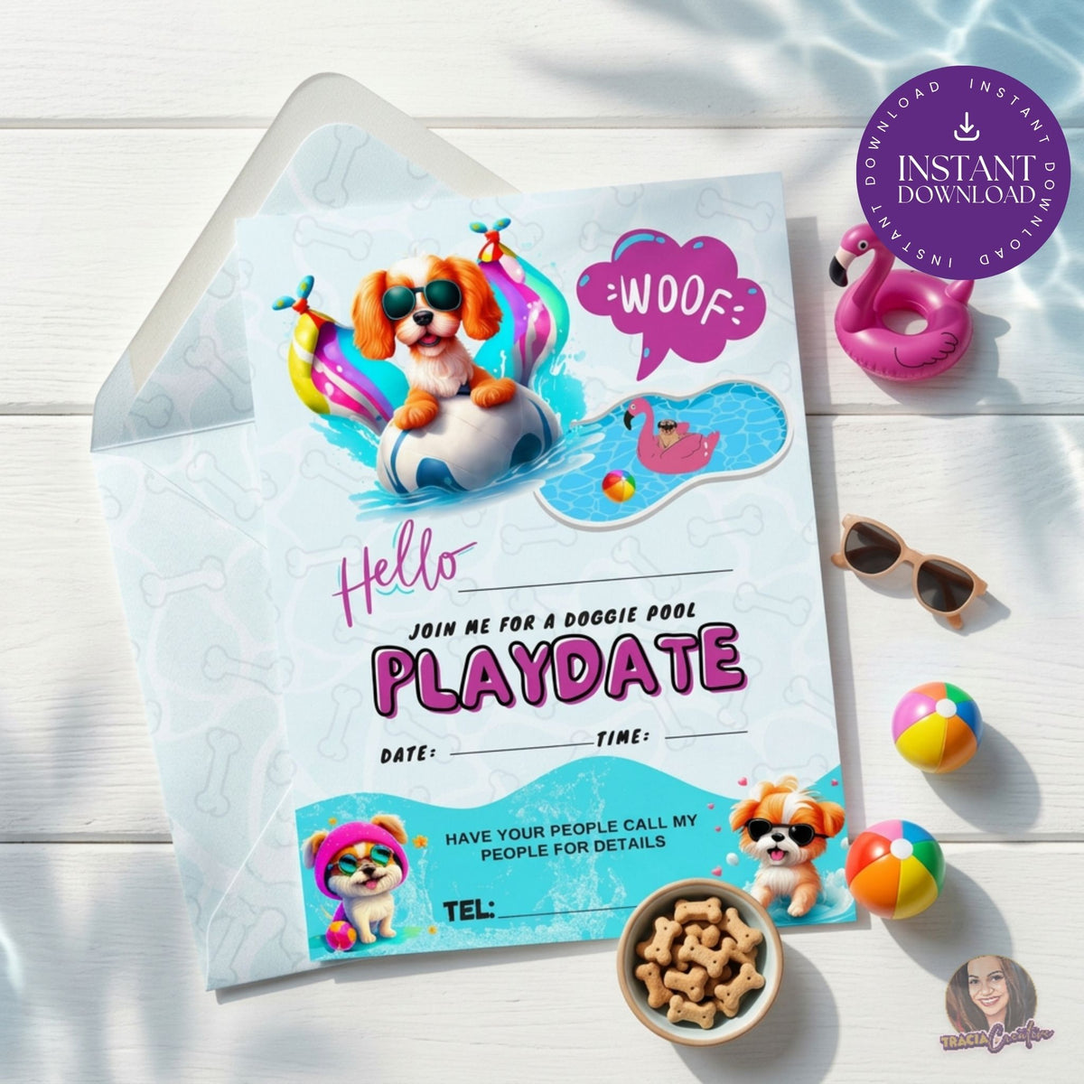 Dog Play Date Invitation Template, Puppy Party and Pet Meetup Invite, Printable PDF, Instant Download, 5x7 Invitation