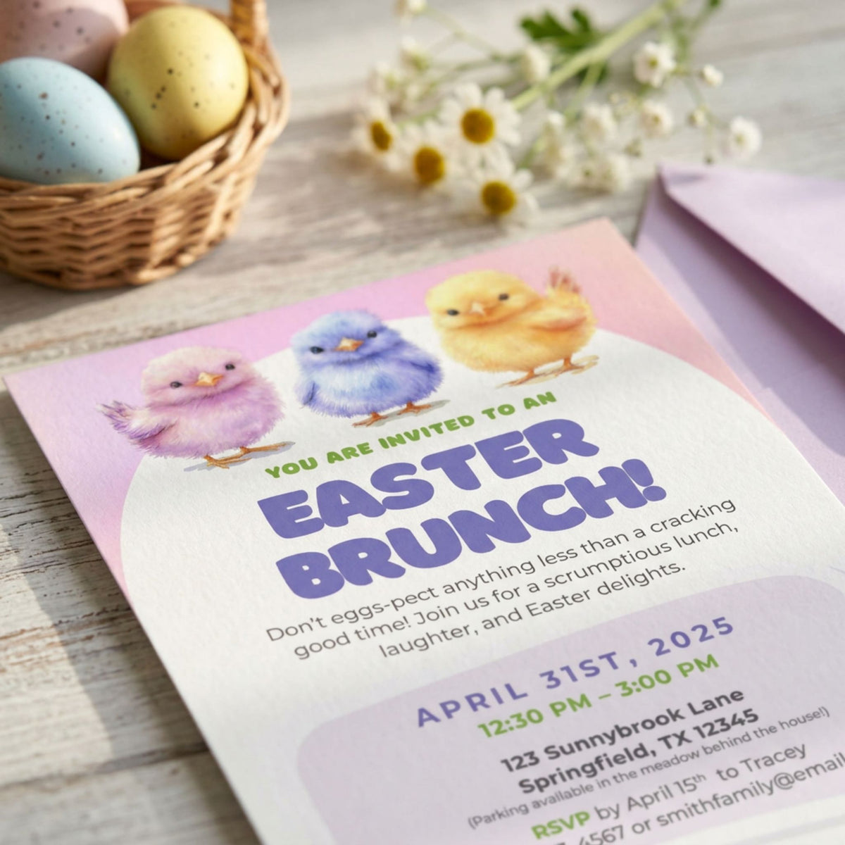 Easter Brunch Invitation Template, Spring Floral Easter Party Invite, Editable Canva Template, Printable 5x7 Invitation