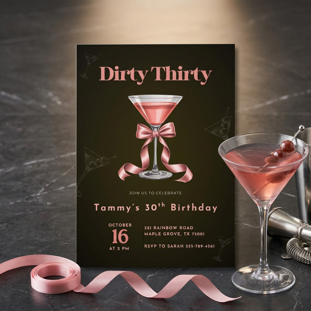 Dirty Thirty Birthday Invitation Template, Pink 30th Birthday Party Invite for Women, Editable Canva Template, Printable 5x7 Invitation