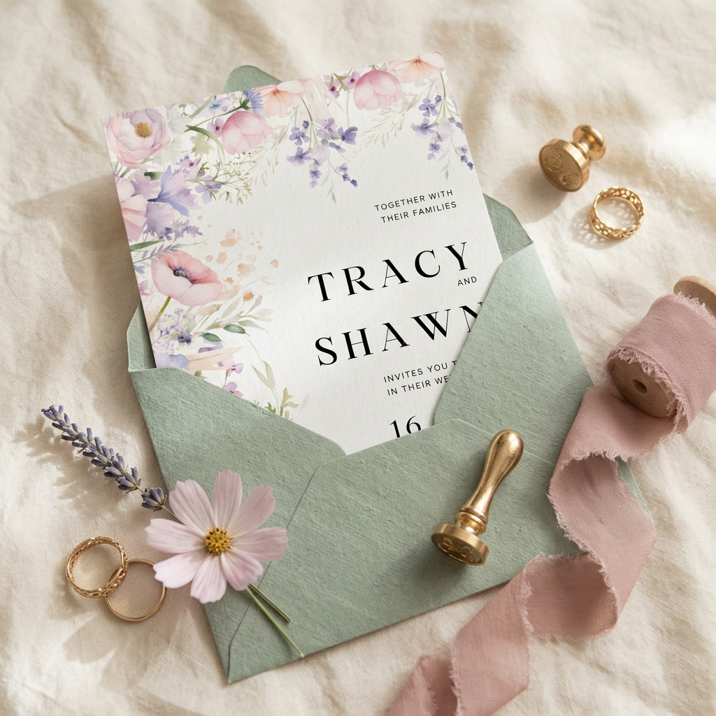 Wildflower Wedding Invitation Template, Romantic Floral Wedding Invite, Editable Canva Template, Printable 5x7 Invitation