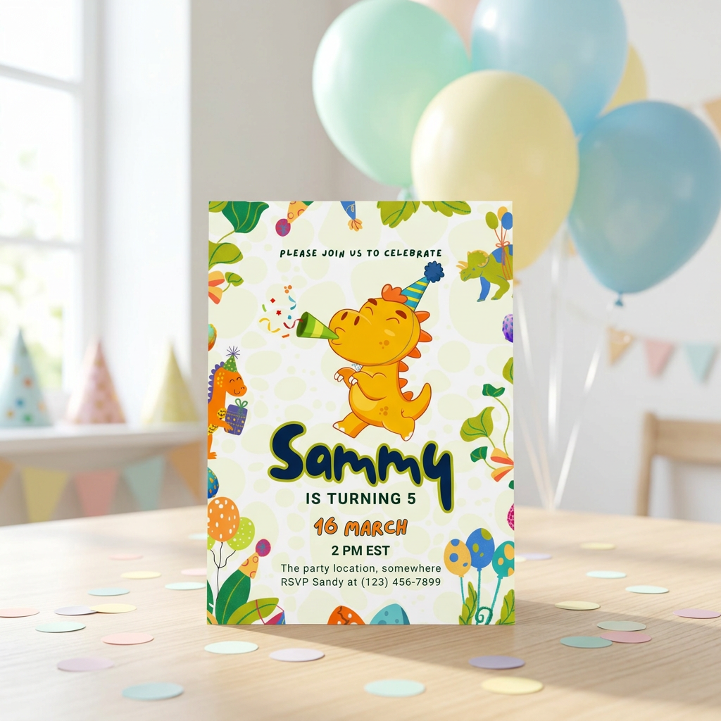 Dinosaur Kids’ Birthday Invitation Template, Prehistoric Dino Party Invite, Editable Canva Template, Printable 5x7 Invitation