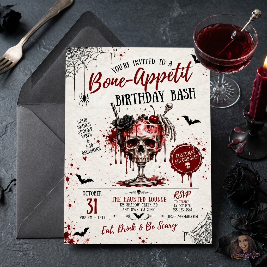 Bone-Appetit Halloween Birthday Invitation | Canva Template – Party ...