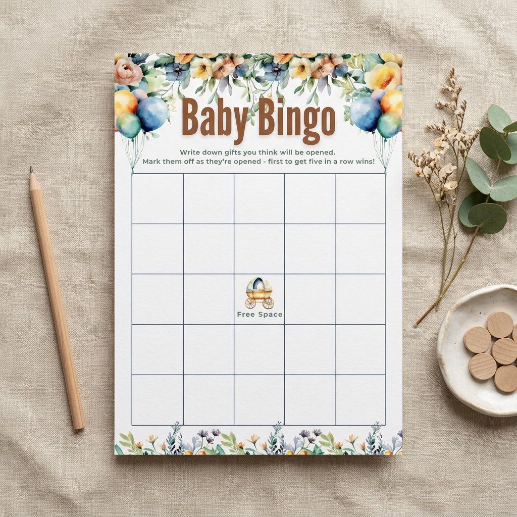 Boho Baby Shower Bingo Card Template, Floral Gift Bingo Game | Terracotta and Sage Green Baby Shower Activity, DIY Printable Bingo - Printable Party Invites