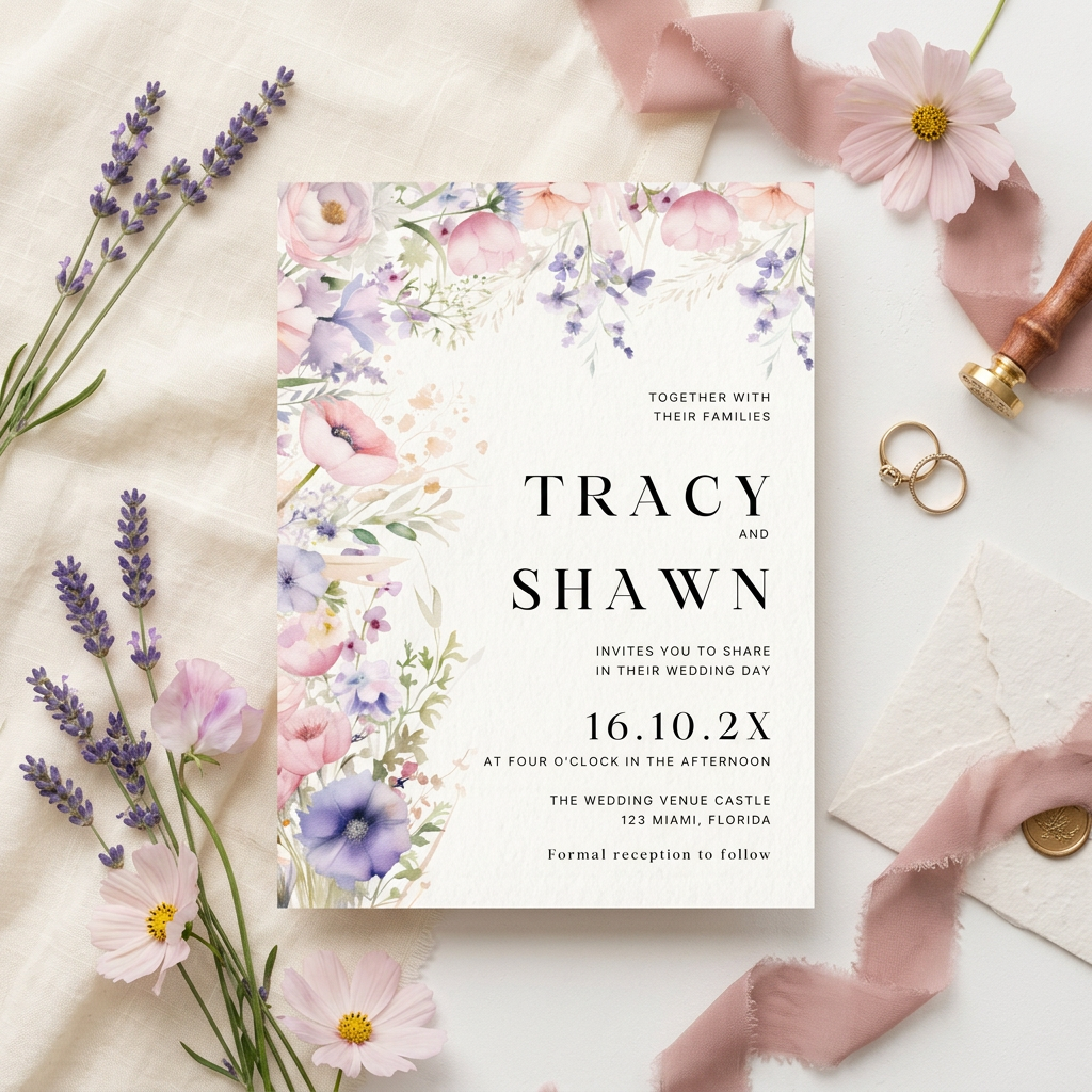 Wildflower Wedding Invitation Template, Romantic Floral Wedding Invite, Editable Canva Template, Printable 5x7 Invitation