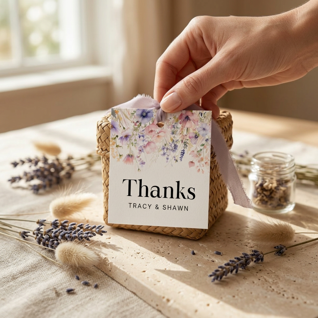 Wildflower Thank You Tag Template, Floral Wedding and Baby Shower Favor Tags, Printable Gift Tags, Editable Canva Template