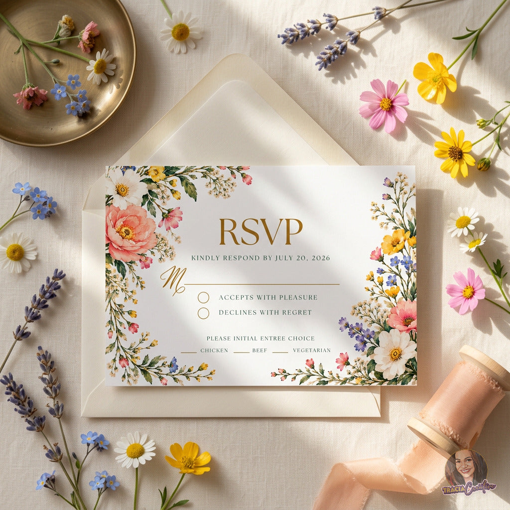 Colorful Wildflower Wedding Invitation Suite Bundle, Editable Canva Floral Wedding Templates