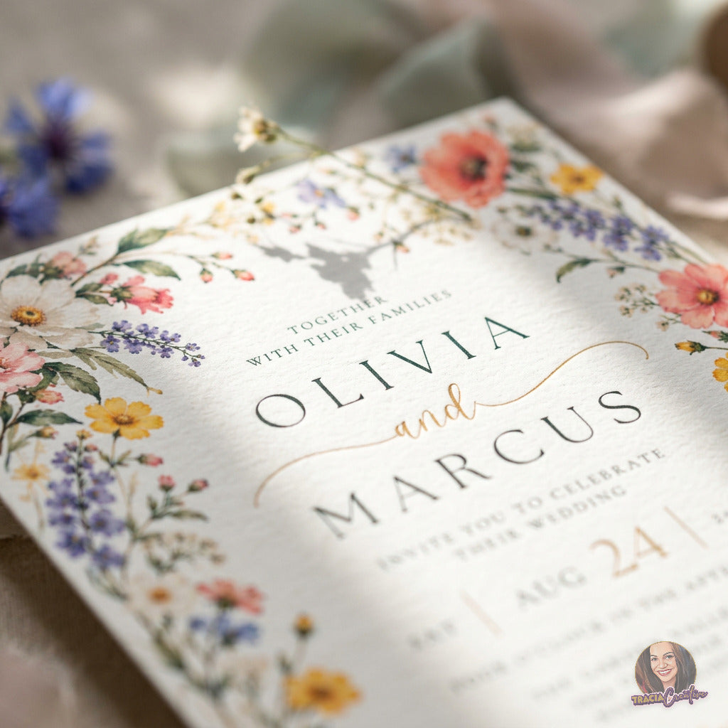 Colorful Wildflower Wedding Invitation Template, Editable Canva Floral Wedding Invite, 5x7