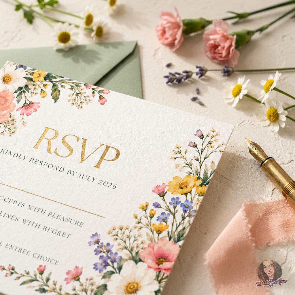 Colorful Wildflower Wedding RSVP Card Template, Editable Canva Floral Response Card, 5x3.5