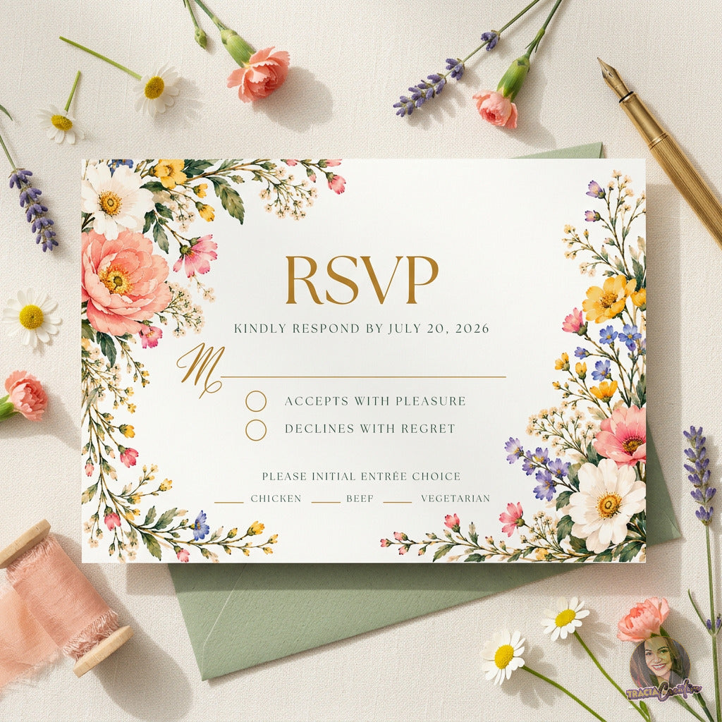 Colorful Wildflower Wedding RSVP Card Template, Editable Canva Floral Response Card, 5x3.5