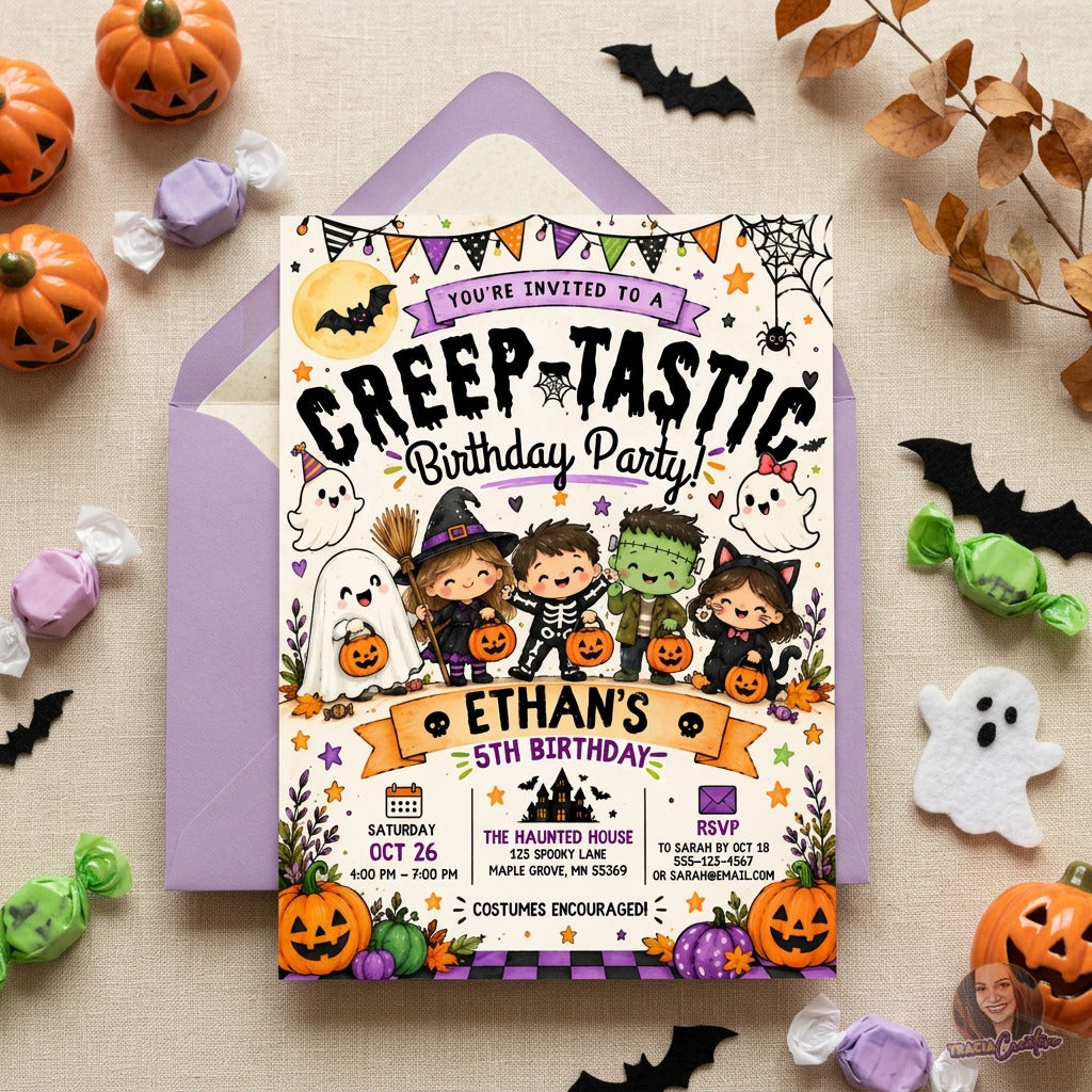 Creep-Tastic Halloween Birthday Invitation | Canva Template – Party ...