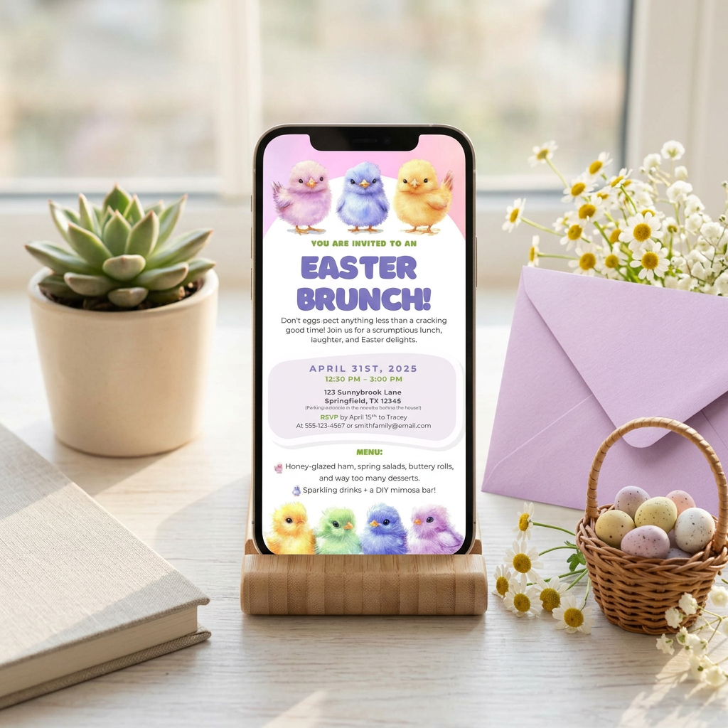Easter Brunch Invitation Template, Spring Floral Easter Party Invite, Editable Canva Template, Printable 5x7 Invitation