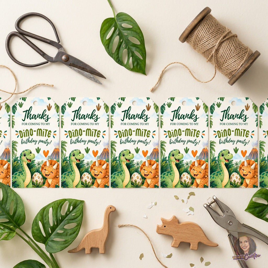 Dinosaur Birthday Favor Tag Template, Editable Canva Dino Party Favor Tag, 2x3.5