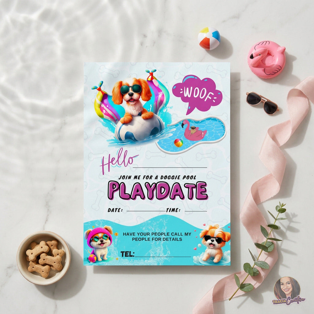 Dog Play Date Invitation Template, Puppy Party and Pet Meetup Invite, Printable PDF, Instant Download, 5x7 Invitation