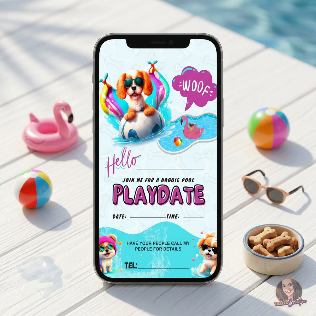 Dog Play Date Invitation Template, Puppy Party and Pet Meetup Invite, Printable PDF, Instant Download, 5x7 Invitation
