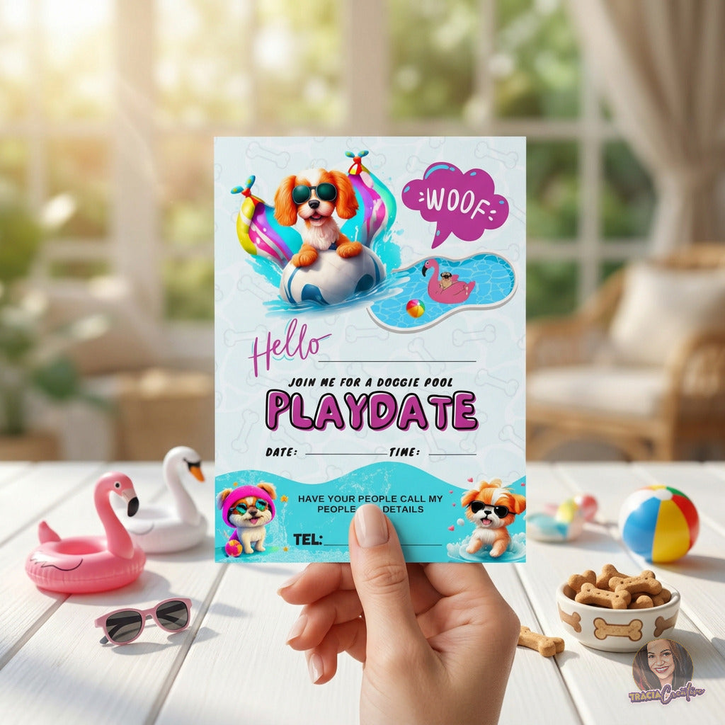 Dog Play Date Invitation Template, Puppy Party and Pet Meetup Invite, Printable PDF, Instant Download, 5x7 Invitation