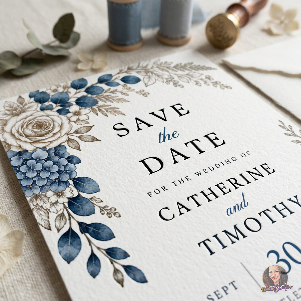 Dusty Blue Hydrangea Wedding Invitation Suite Bundle, Editable Canva Floral Wedding Templates
