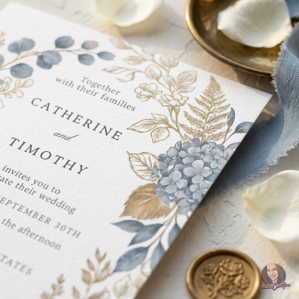 Dusty Blue Hydrangea Wedding Invitation Template, Editable Canva Floral Wedding Invite, 5x7