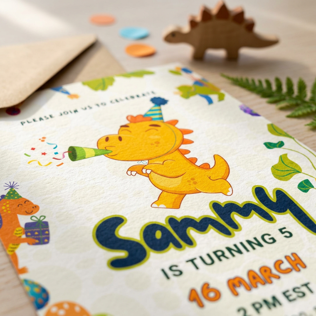 Dinosaur Kids’ Birthday Invitation Template, Prehistoric Dino Party Invite, Editable Canva Template, Printable 5x7 Invitation