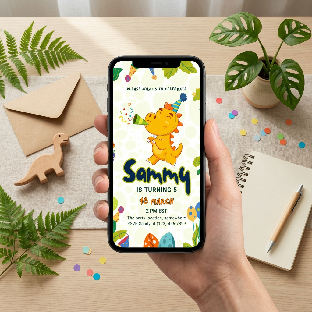 Dinosaur Kids’ Birthday Invitation Template, Prehistoric Dino Party Invite, Editable Canva Template, Printable 5x7 Invitation