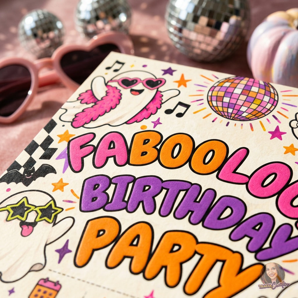 Faboolous Birthday Party Invitation Template, Halloween Disco Ghost Party Invite, Editable Canva Halloween Birthday Invitation, Printable 5x7