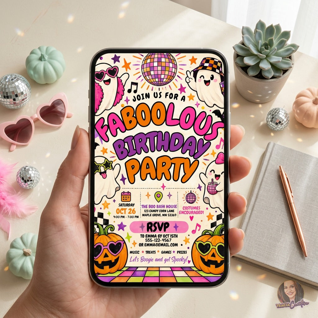 Faboolous Birthday Party Invitation Template, Halloween Disco Ghost Party Invite, Editable Canva Halloween Birthday Invitation, Printable 5x7