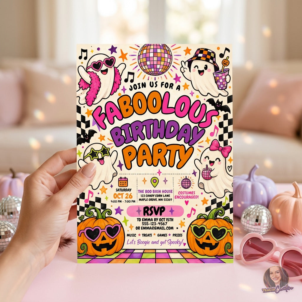 Faboolous Birthday Party Invitation Template, Halloween Disco Ghost Party Invite, Editable Canva Halloween Birthday Invitation, Printable 5x7