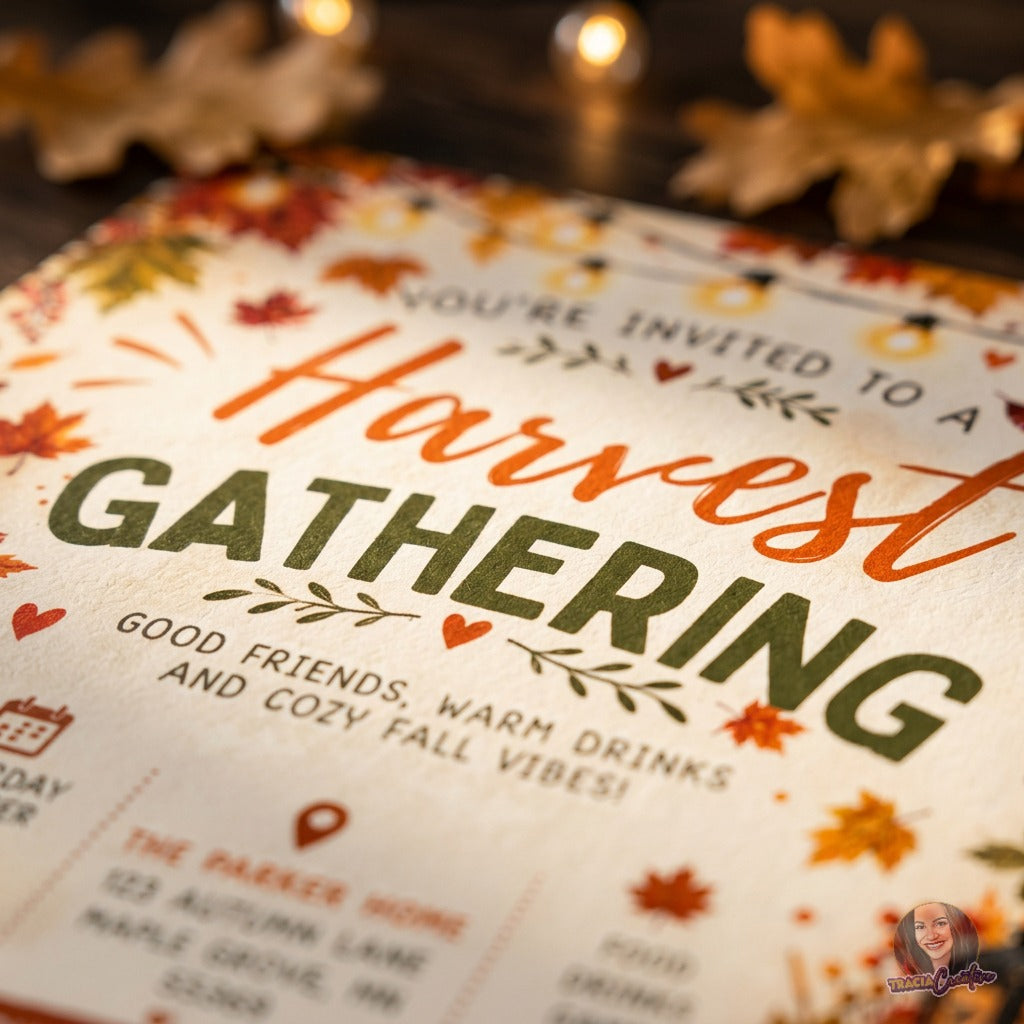 Fall Harvest Gathering Invitation Template, Editable Canva Autumn Party Invite, Rustic Pumpkin Bonfire Party Thanksgiving Invitation, Printable 5x7
